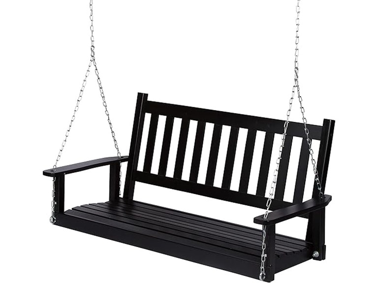 Shine Company 4216BK Maine Wooden Outdoor Porch Swing Bla