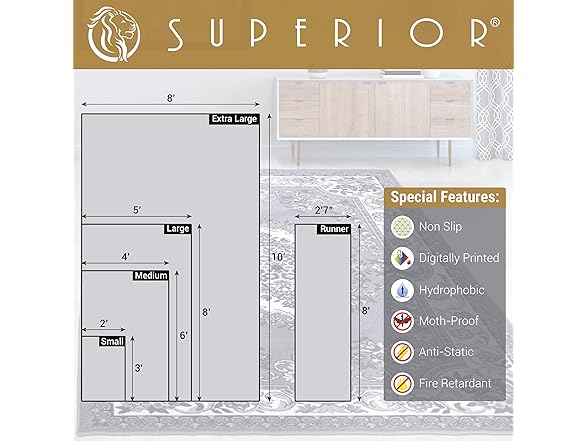 Superior 4'x6' Classic Traditional Ornamental Floral Scroll Border Area Rug