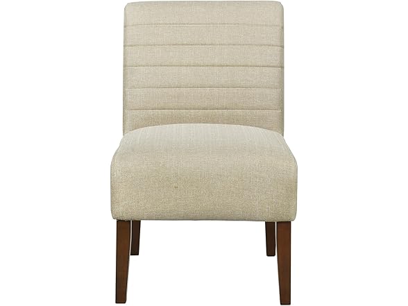 Lewahom Slipper Accent Chair Modern Armless Lounge Chair with Wood Legs Upholstered Makeup Vanity Tufted Side Chair Fabric Comfy with Decor Back for Living Room Bedroom Patio (Horizontal Back, Beige) (Open Box)