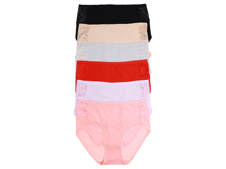 Angelina G6742_ASST_6_US Small (0-2) Angelina Cotton Hiphugger Panties with Floral Lace Waist Panel (6-Pack) Assorted Color (6 Pack)