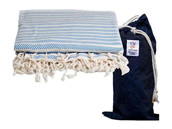 Peshtemal Beach Towel with Travel Bag Cotton Lt Blue