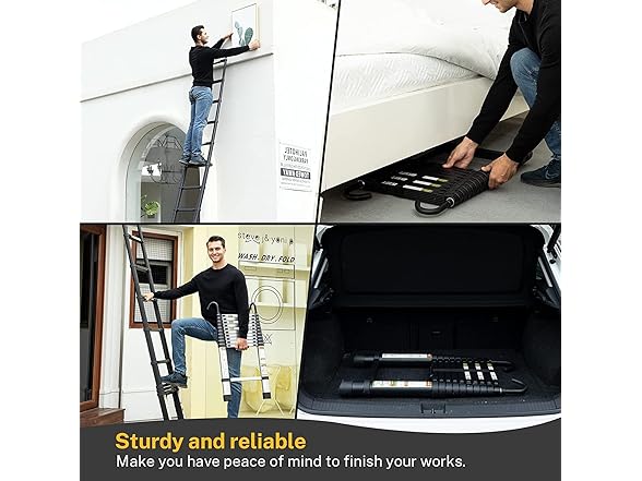 RIKADE Telescopic Ladder, 6.5 ft Aluminum Telescoping Ladder with Non-Slip Feet and Stable Hook, Portable Extension Ladder for Household and Outdoor Working, Max Load 330 lb, Black (Open Box)