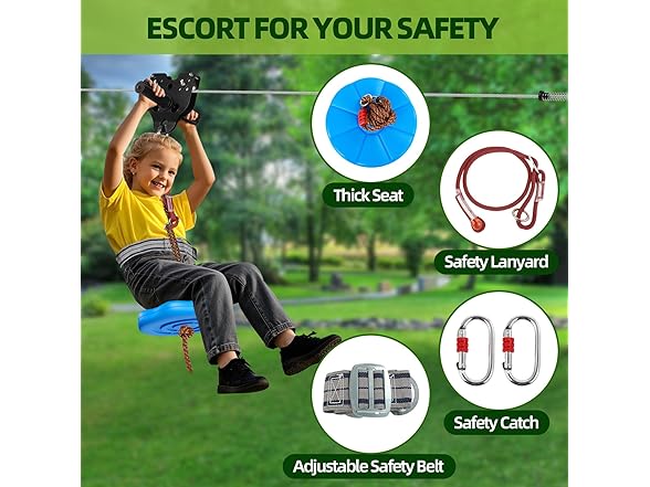 FAHKNS 120FT Zipline for Backyard Kids and Adults: 400LBS Capacity