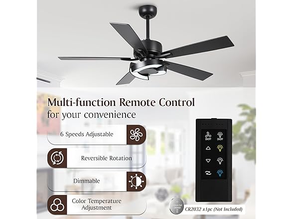 Parrot Uncle F6366BK-PU 52 Inch Ceiling Fans with Ligh