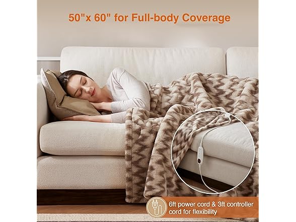 Beautyrest Long Brushed Faux Fur Chevron Electric Blanket