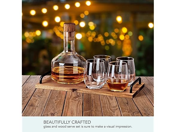 lass Acacia Wood 7 PC  Wine Decanter Carafe Serving Set