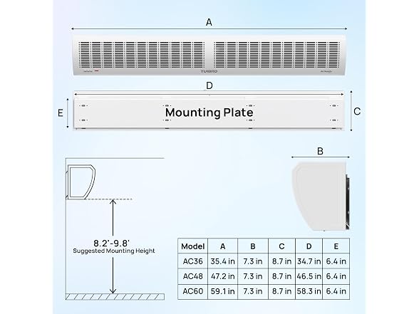 TURBRO 60 in Air Curtain Fan, White