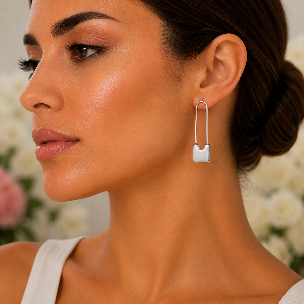 Silver Padlock Drop Earrings - Gallery 6