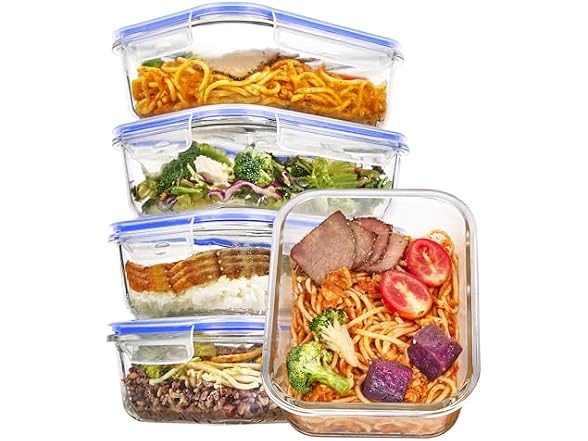 Vtopmart Blue 5 Pack 35oz Glass Containers W/ Lids