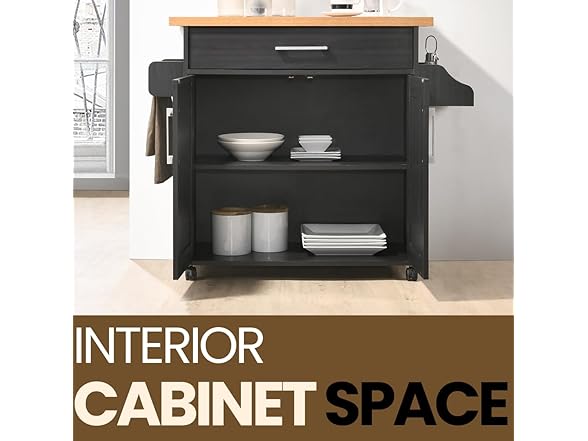 Hodedah Rolling Wood Kitchen Island Cart