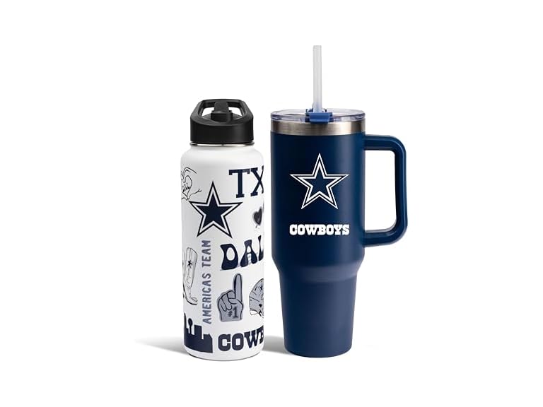 The Memory Company Officially Licensed NFL 2-Pack Stainless Steel Tumbler Set, 34oz Team Spirit Water Bottle & 40oz Game Day Tumbler with Lid and Straw, BPA-Free Materials, Convenient Straw Design