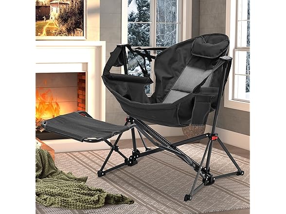 Ainfox Hammock Camping Chair with Footrest, Foldable Portable Rocking Chairs for Adults
