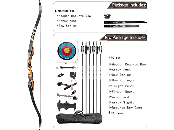 PANDARUS Wooden Takedown Recurve Bow 62"