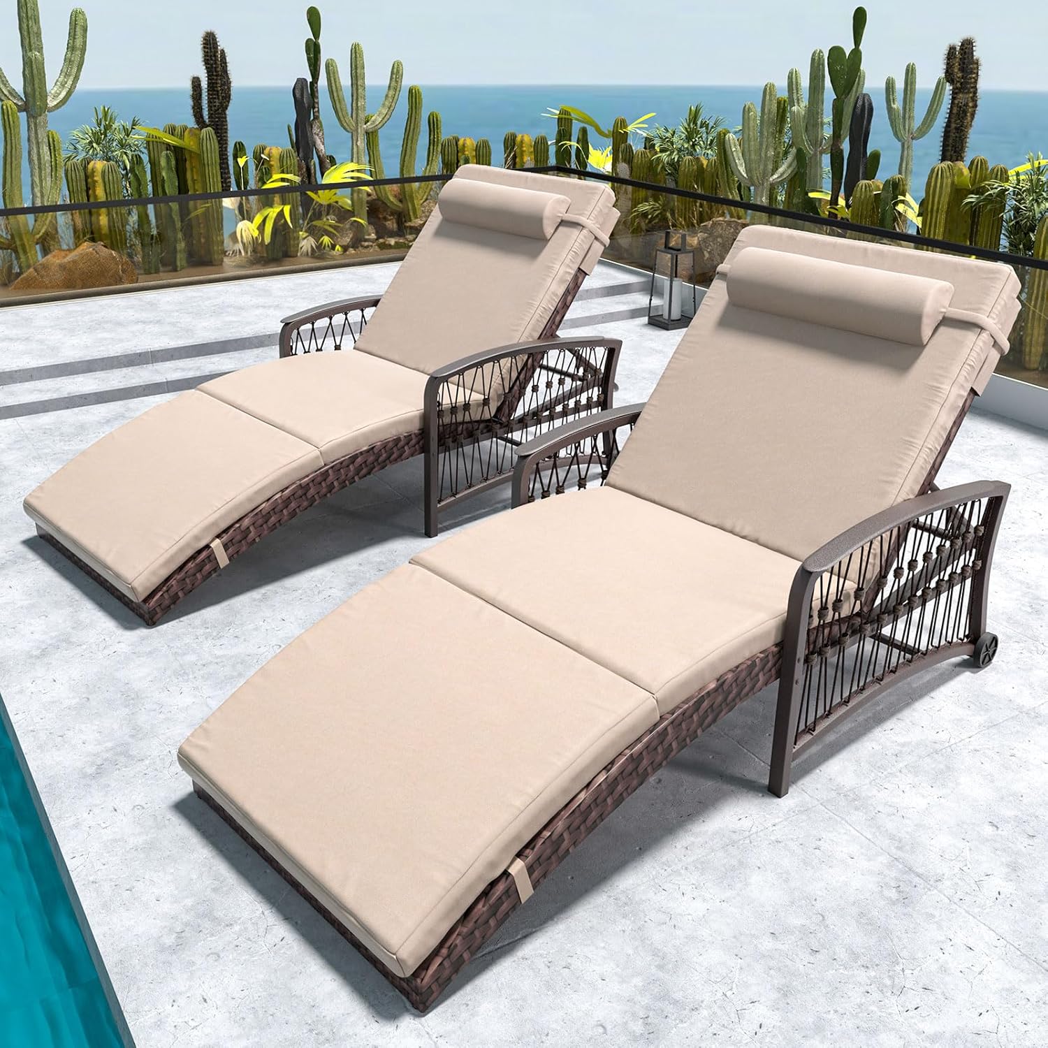 zzwhom 8001 ZZWHOM Wicker Outdoor Chaise Lounge Set of 2 - Gallery 16