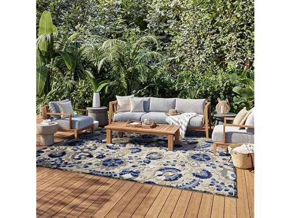 Nourison Home Aloha Indoor/Outdoor Natural/Blue 7'