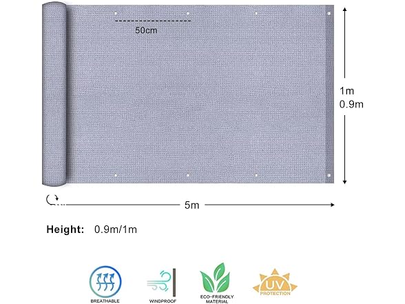 AofeiGa 3.5'x16.5' Balcony Privacy Screen Gray