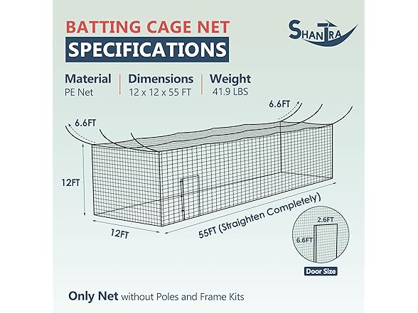 SHANTRA Batting Cage Net 55'L/35'L/20'L - Gallery 2