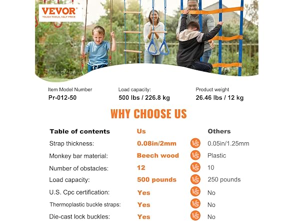 Ninja Warrior Obstacle Course for Kids, 2 x 50ft