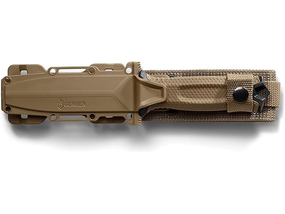 Gerber Gear StrongArm - Fixed-Blade Camping & Hunting Knife with Striking Pommel & Sheath - Premium Survival Gear - Made in USA - Coyote Brown, Serrated Edge (Open Box)