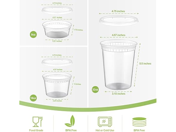 AOZITA 48 Sets Plastic Deli Containers With Lids, 8 oz 16oz 32oz Variety pack