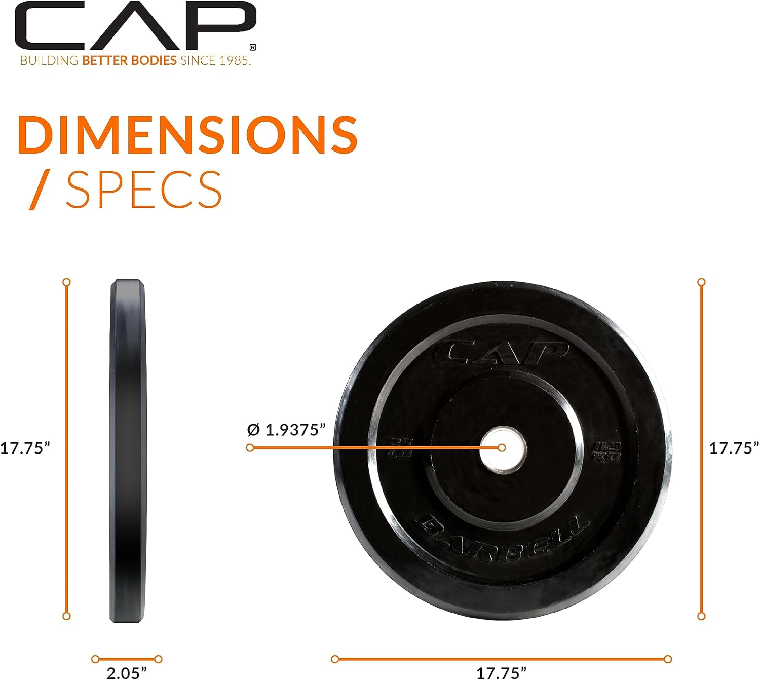 CAP Barbell Elite Bumper Plate Set, 25lbs Pair - Gallery 8