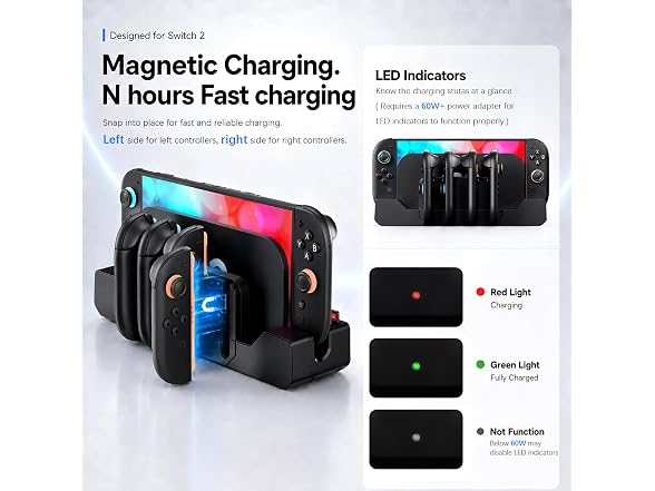 PORTHOLIC Switch 2 Charging Dock for Joycons