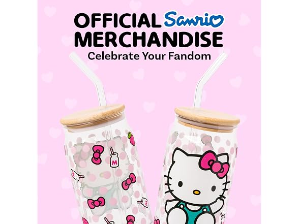 Hello Kitty Strawberry Milk Bow, Glass Tumbler, 16oz