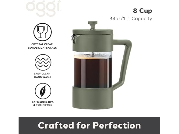 Oggi Borosilicate Glass French Press Coffee Maker - 34oz 