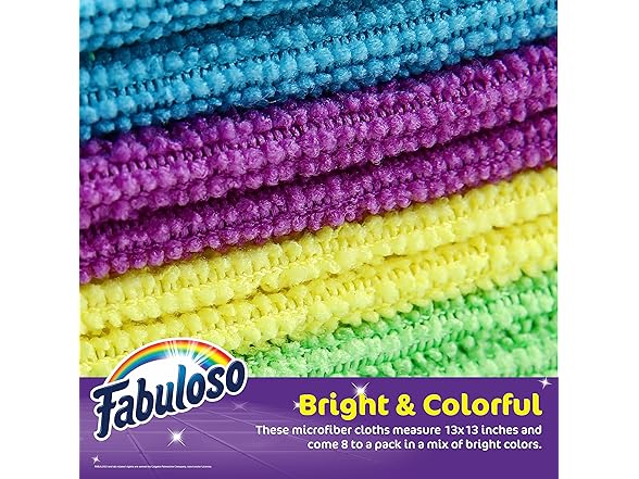 8CT Fabuloso Microfiber Cleaning Cloths, Rainbow