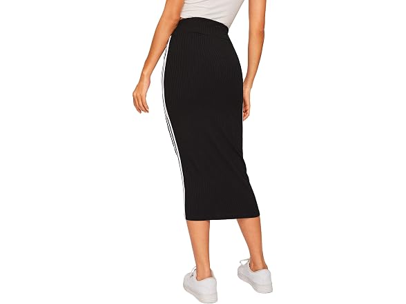 Wdirara Women (M) Casual Side Rib-Knit Waist Skirt