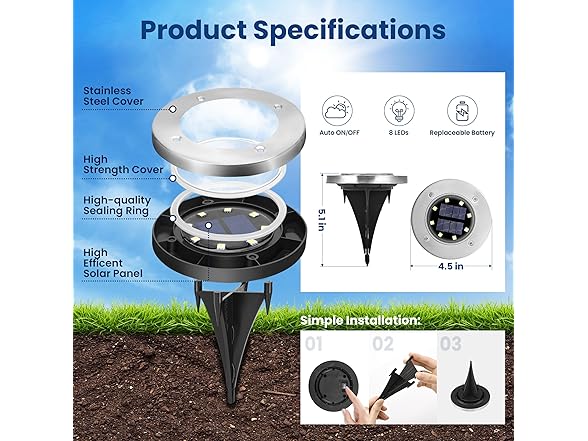 (12 Pack) GIGALUMI Solar Ground Lights