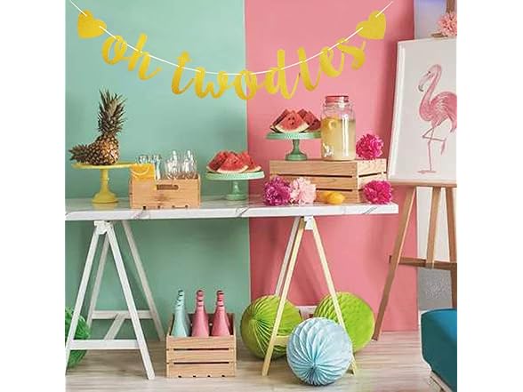 Oh Twodles with Two Gold Hearts Banner