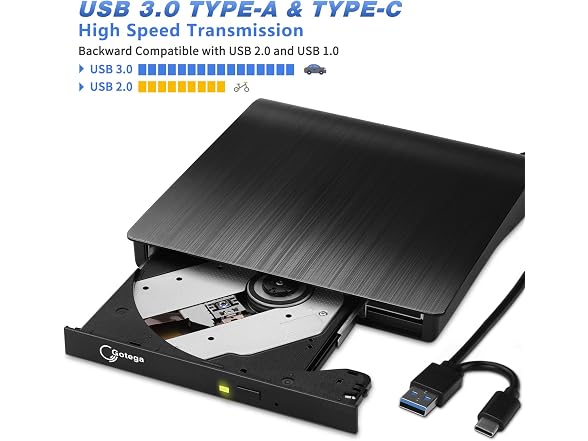 Gotega External CD/DVD Drive USB 3.0 C