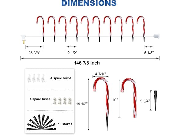 10" Candy Cane Pathway Lights 10 Pack