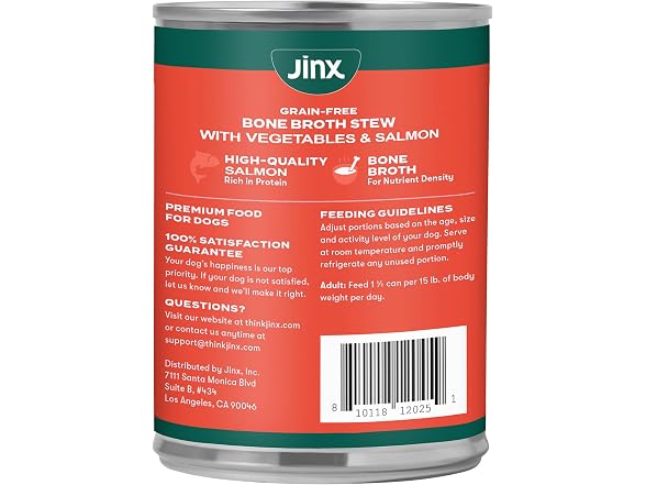 12PK Jinx Bone Broth Stew for Dogs - Salmon & Veggie