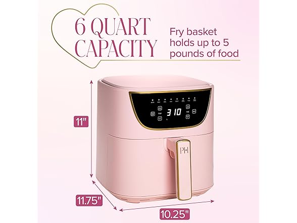 Paris Hilton Air Fryer, Large 6-Quart Capacity