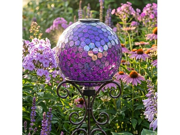 Sunnydaze 10" Solar Iridescent Purple Mosaic Globe