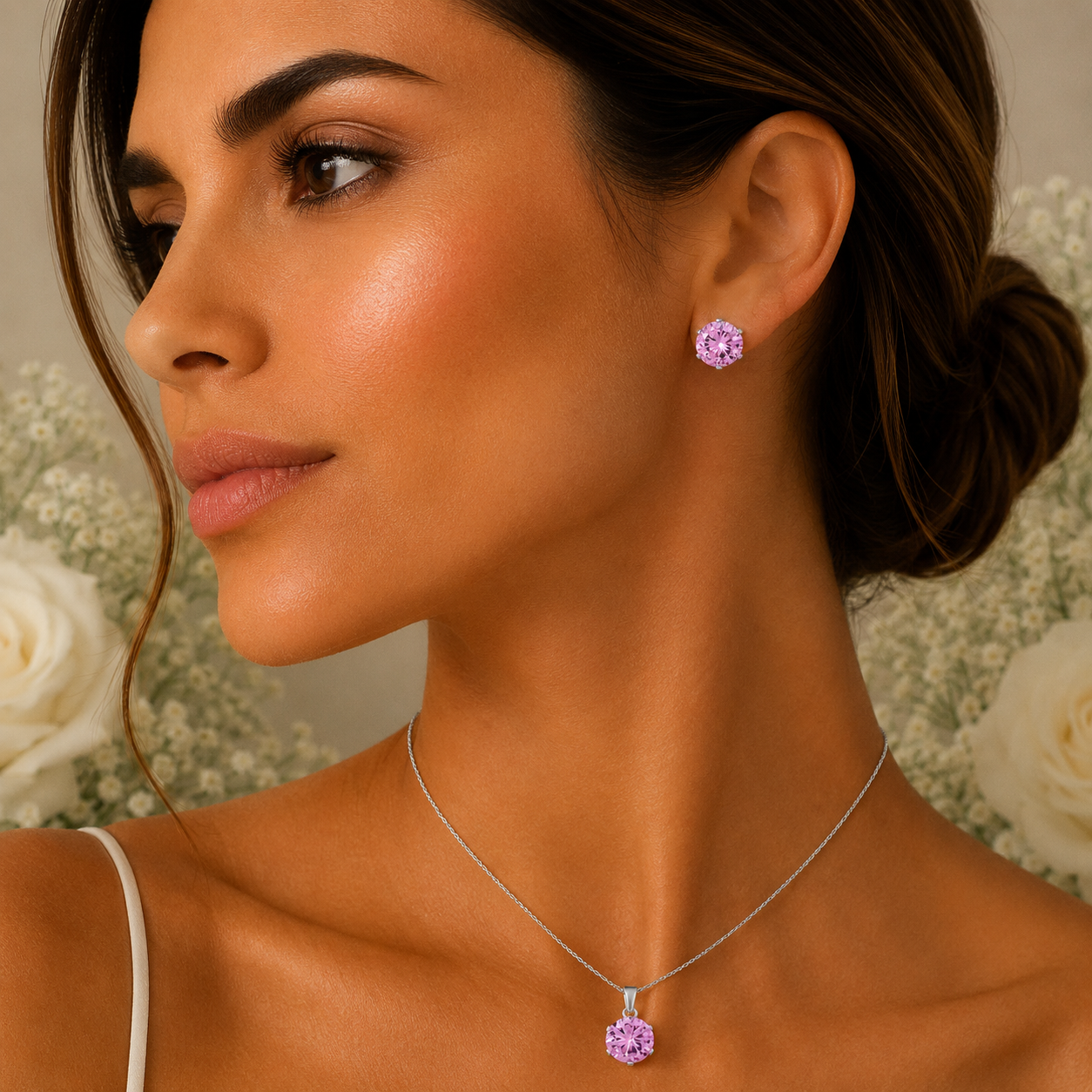 Pink Stone Necklace & Earring Set - Gallery 5