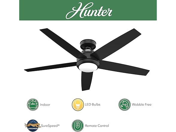 Hunter Fan 52 Inch Matte Black Finish Indoor Ceiling Fan - Gallery 2