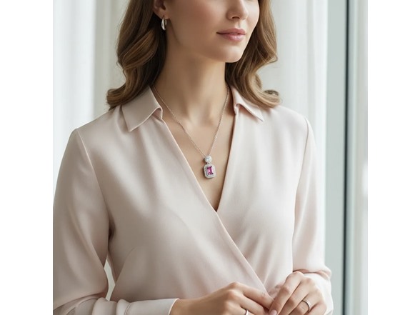 Pink Emerald Cut Diamond Halo Necklace