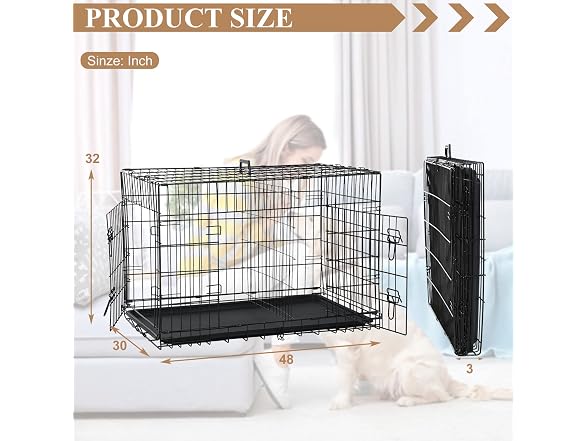 CL.Store 48 Inch Large Dog Crate Heavy Duty Double-Door