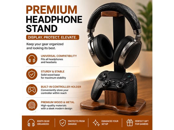Wood Headset Stand for Desk