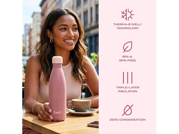 S'well Stainless Steel Water Bottle, 17oz, Dusty Pink