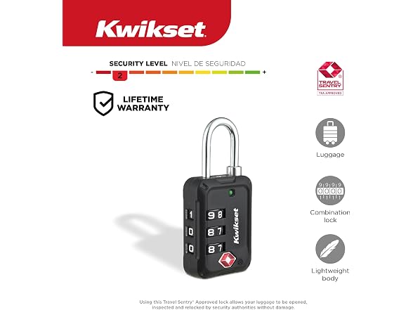 Kwikset TSA Luggage Lock, 3-Digit, 2-Pack, Black