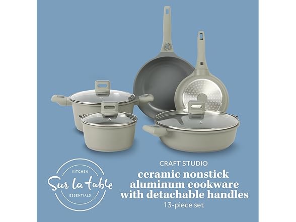 Sur La Table Kitchen Essentials 13 Piece Detachable Handle Pots and Pans