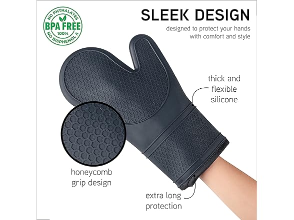 COOK WITH COLOR Silicone Oven Mitts- Black, Mitt Set