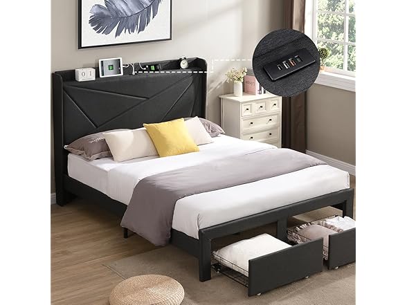 SPOFLYINN Full Size Bed Frame With Stora