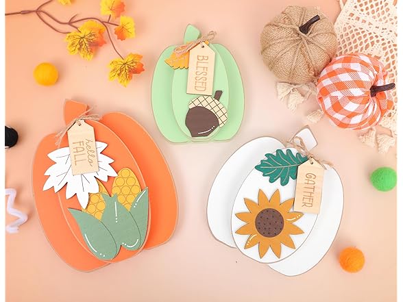 SYESQL 3Pcs Fall Pumpkin Wooden Signs