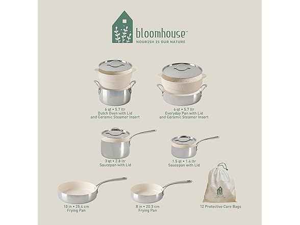 Bloomhouse 12 Piece Triply Stainless Steel Pots and Pans Cookware Set