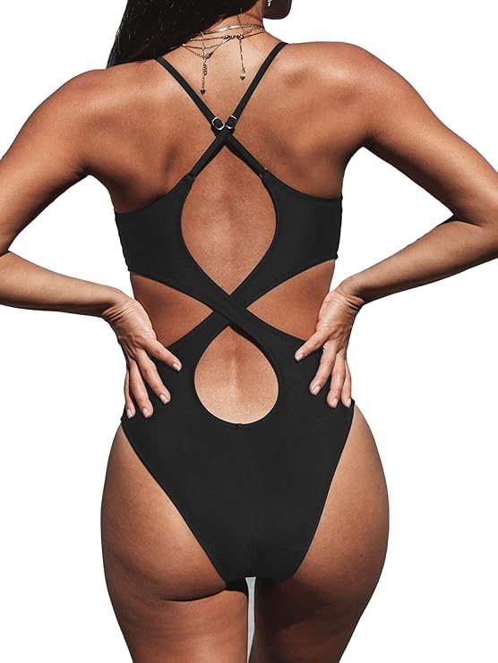 CUPSHE One Piece V-Neck Ruched Swimsuit - Gallery 9